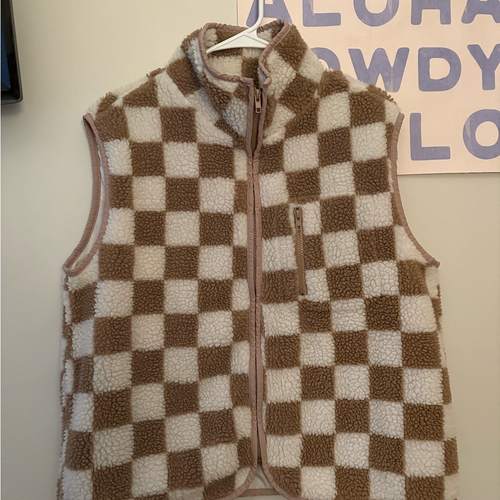 SHEIN Brown and Cream Checkered Vest